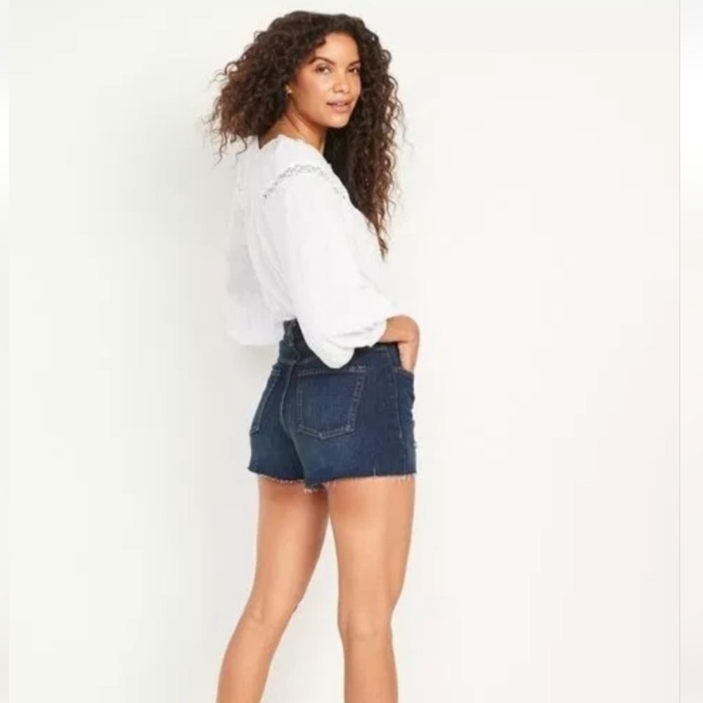 Old Navy Higher High Rise Sky-Hi A-Line Adjustable Dark Wash Jean Shorts